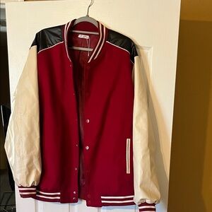 Classic Red Varsity Jacket with White Sleeves